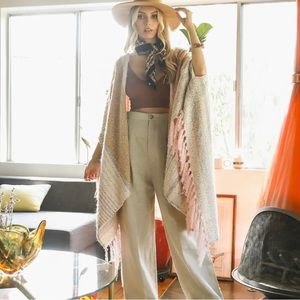 Knit Fringe Ruana Wrap (Pink and Camel)